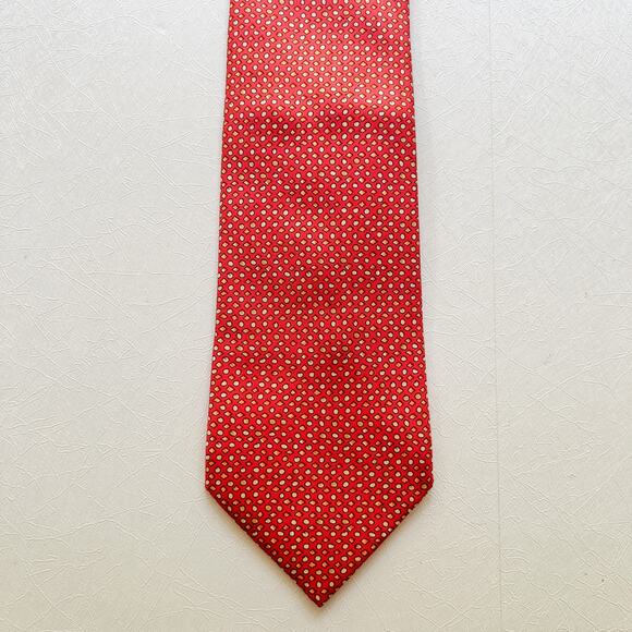 VTG Hermes Men's Neck Tie 100 silk Made in France Red Geometric Dot Pattern - Picture 9 of 12